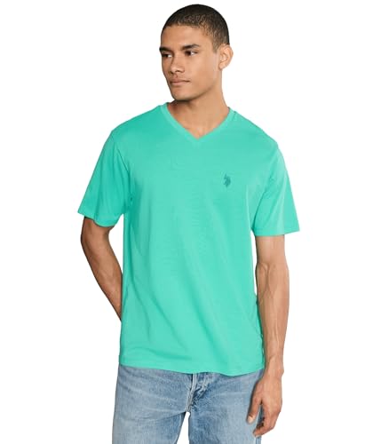 Image of U.S. Polo ASSN. Men's Solid V‑Neck T-Shirt, Aqua Teal, Medium