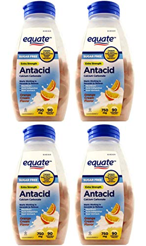 Equate Extra Strength Sugar Free Antacid Orange Cream Flavor, 90 Count, Pack of 4