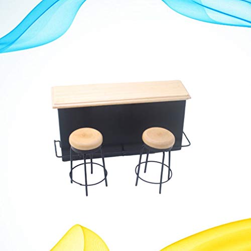 BESPORTBLE Balcão de bar em miniatura com 2 mini banquinhos e balcão 1: 12 miniaturas de móveis para