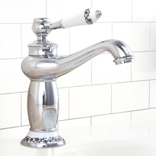 Occzin - Robinet rétro en bronze - Mitigeur monocommande - Mitigeur en laiton antique - Robinet de lavabo pour salle de bain - Eau chaude et froide disponible (chrome)