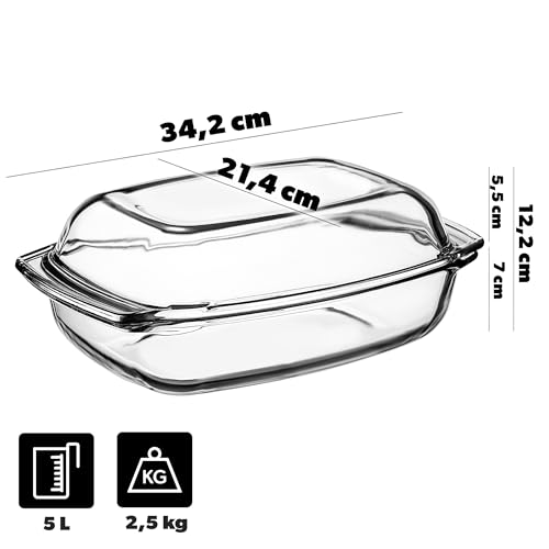 KADAX Auflaufform 5 L aus hitzebeständigem Glas mit Deckel & Griffen – rechteckiges, feuerfestes Gefäß zum Braten & Backen… – Ansicht 3