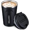 Mug Isotherme 380 Ml Noir - Tasse Café Thermos Avec Couvercle, Étanche Et Écologique Pour Déplacement