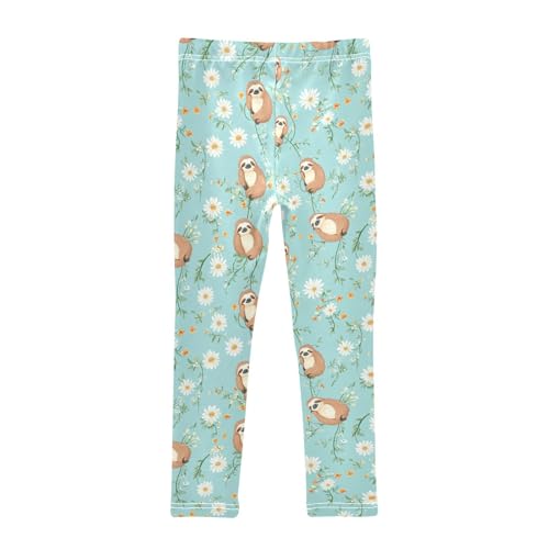 Vdsrup Girls Leggings Sloth Flowers Cyan Kids Length Leggings Pants Athletic Yoga Pants Toddler Tights Trousers 4T2
