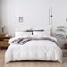 LyTble 3 Pieces Solid Color Ivory White Long Staple Cotton Duvet Cover Queen Size Soft Breathable Bedding Set with Zipper Ties (Ivory White, Queen)