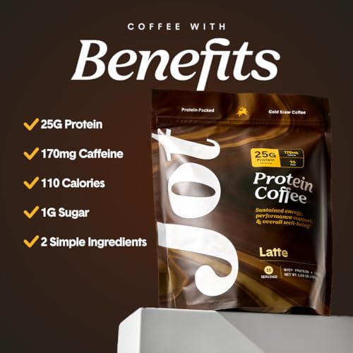 Jot Latte Protein Cold Brew Coffee Powder | Instant Iced Coffees | 25g Premium Whey Protein, 170mg Caffeine Per Serving | 15 Servings
