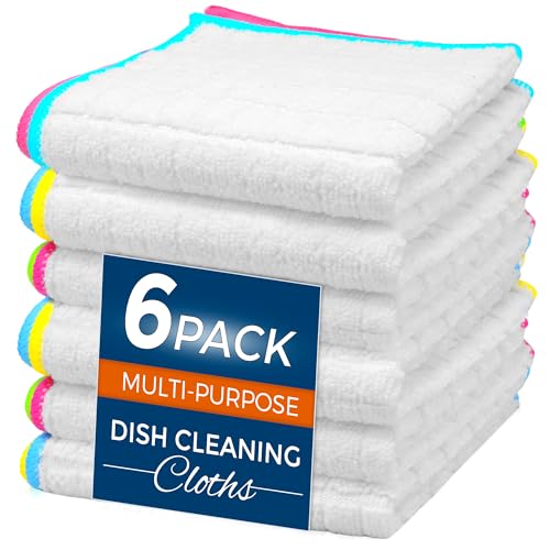 Towelogy Pack of 6 Microfibre Dishcloths Large 30x30cm Lint-Free Kitchen Cloths For Washing Up and Drying Super Absorbent Dish Cloths