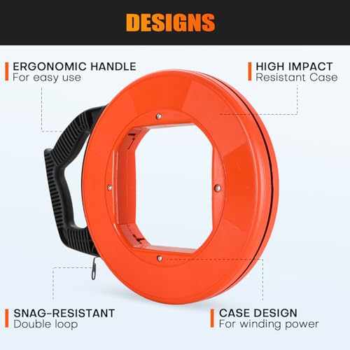weyleity Steel Fish Tape Kit | 100FT Flexible Cable Pulling Fish Tape for Electrical Conduit and Communication Cables, 4mm x 30m Wire Fishing Tool with Changeable Leader Tip - Thumbnail 3
