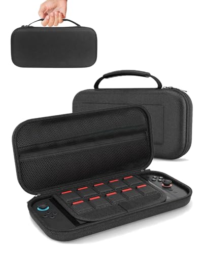 JUKOTA 1pcs Tasche für Nintddendo Switddch 2 (2025) Robuste 600D-Polyester-Switch-Schutzhülle mit 10 Spielkarten-Fächern, stoßfestem Eva-Innenfutter & Vollschutz-Design (Schwarz)