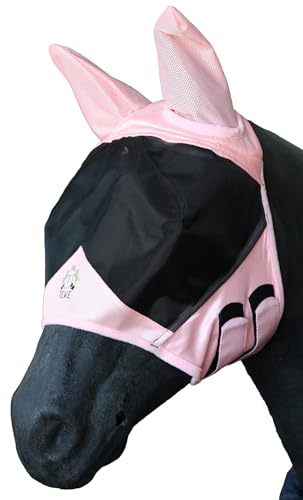 T TEKE Fine Mesh Horse Fly Mask w/Ears, UV Blocking 3D Eye Visor with Extra Fleece Cushioned Forehead, Protection from Insect Pests
