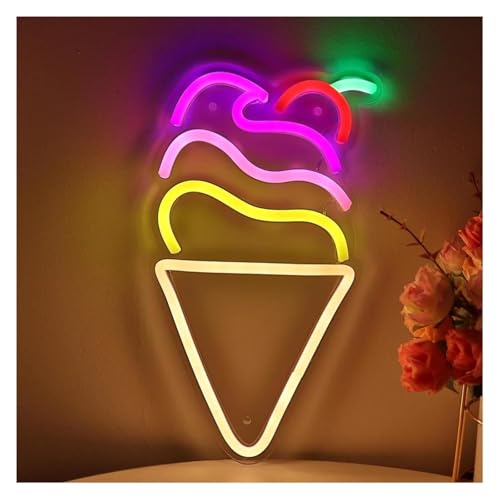 Néon décoratif cornet de glace avec cerise à intensité variable