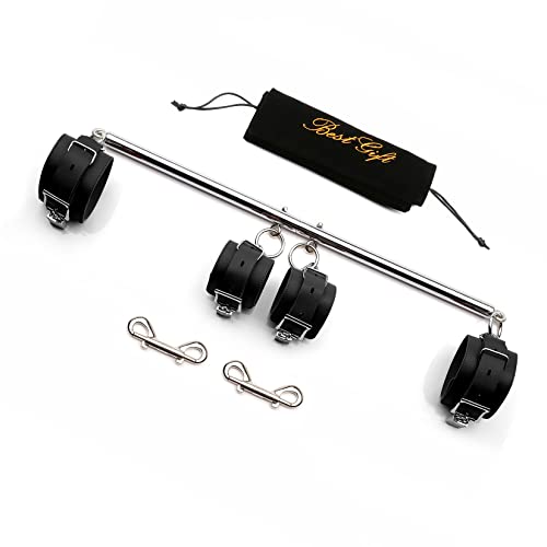 TMEOIIPY Pilates Fitness bar, Silver Expandable Sports Spreader Bar Set with 4 Pcs Black Adjustable Straps Kit Pilates Aid Training Yoga Fitness Gear, Stretching Exercise Tools