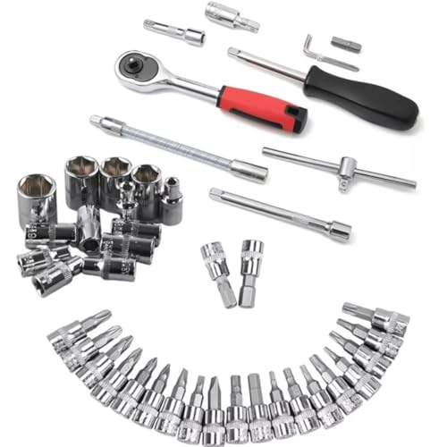 Jogo de Soquete com Maleta e Chave Catraca 46 Peças - Kit de Chaves Fenda, Phillips, Sextavado, Alle