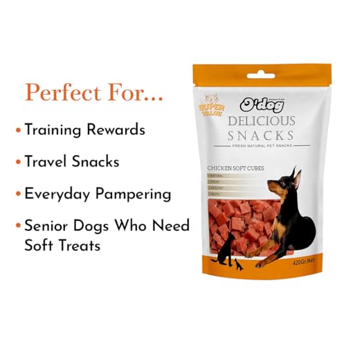 Image of PETS EMPIRE O'Dog Chicken Soft Cubes, Healthy Dog Treats, Chewy Dogs Bites for Training and Feeding, Made with Real Chicken, Non-Vegetarian Pup Snacks for Dogs, Puppies - 100g