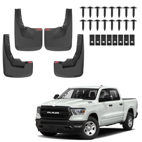 Image of Mud Flaps Splash Guards for 2019-2024 Dodge Ram 1500, No Drilling Required 4-Piece Front & Rear ABS Bendable Mud Guards, Truck Fender Accessories