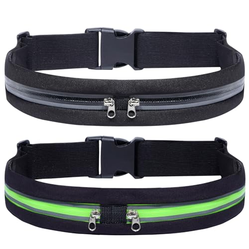 2 Pack Running Belt Fanny Packs for women and men,Belt Bag for Hiking Cycling Workout,Reflective Fanny Packs for Men Runners Belt Compatible with iPhone13,12 pro,Travelling Money Phone Holder