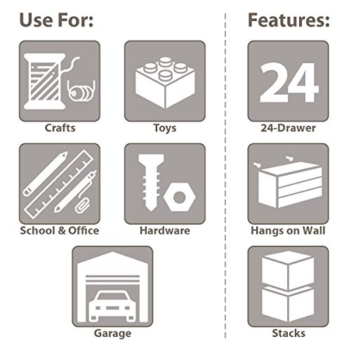 Akro-Mils 24 Drawer 10124, Plastic Parts Storage Hardware and Craft Cabinet, (20-Inch W x 6-Inch D x 16-Inch H), Black (1-Pack)