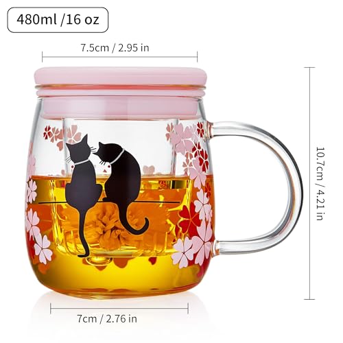 Unbreakable Glass Tea Cup with Infuser and Lid - 16oz Tea Mug for Loose Leaf Tea, Infusion Mug with Glass Filter and Glass Lid