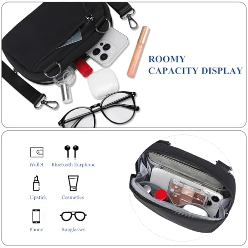 MAXTOP Kleine Crossbody Bag Damen Umhängetasche Damen mit abnehmbarem Riemen Cross Body Bag Sling Cell Phone Purse für Travel Essentials Schwarz