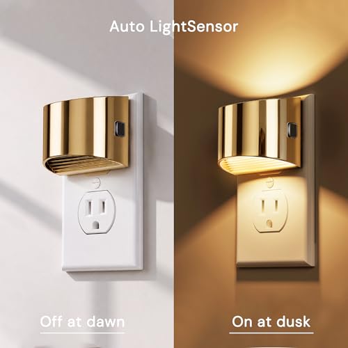 Image of L LOHAS LED Night Lights Plug into Wall, Dimmable Night Light with 3 Level Brightness, 3000K Soft White, 2 Pack, Gold