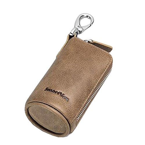 Blancho Pure Color Leather Key Case Key Chain Bag Zipper Case Wallet Car Key Holder, Khaki
