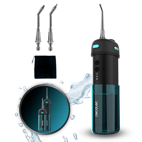 Cecotec Irrigador Dental Pórtatil Toothcare Jet Splash. Irrigador Compacto y Ligero de Viaje Con 3 Modos y Hasta 8 Intensidades, 150 Ml de Capacidad y 2 Boquillas Intercambiables, IPX7, Impermeable