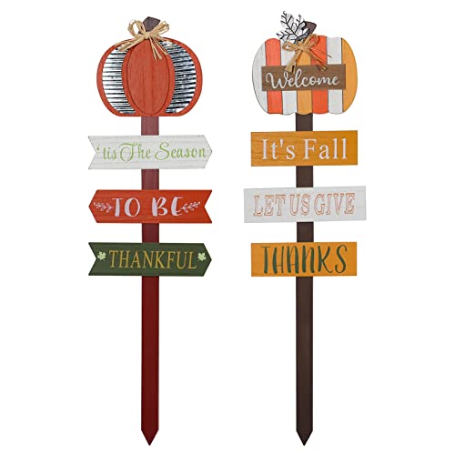 DEWBIN Outdoor-Herbstdekorationen für Zuhause, 89.7 cm, 2 Stück, Holz-Gartenstecker mit Kürbis, Willkommensschild für Herbstdekoration, Veranda, Erntedankfest Dekoration Cover