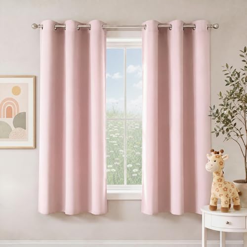 Image of NICETOWN Blush Pink Room Darkening Curtains 68 Inches Long 2 Panels for Girls Room, Bedroom, Nursery Thermal Insulated Blackout Drapes Solid Grommet Noise Reducing Window Curtains, W40