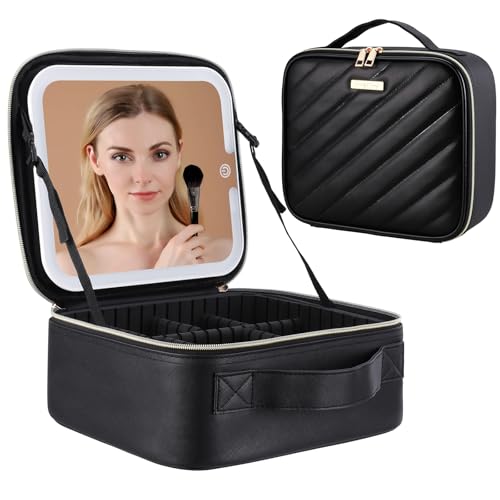 Travel Makeup Bag with Led Mirror, Portable Makeup Train Case Led Makeup Organizer Ideal Gifts for Mother Women Girls