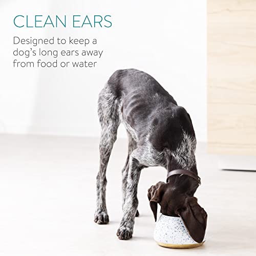 Navaris Ceramic Dog Bowl - Water & Food Bowl For Dogs With Long Ears Cocker Spaniel Beagle Bassett Hound - No Spill Pet Bowl - White W/Blue Speckles #TOP1