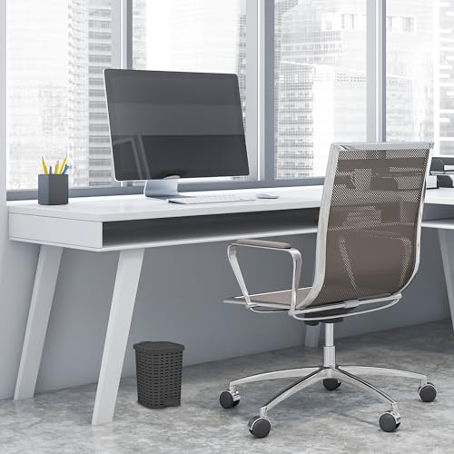 Image of Superio Mini Trash Can with Foot Pedal Small Outdoor Garbage Can with Lid, 1.5 Gallon Plastic Waste Basket for Bathroom, Bedroom, Kitchen, Office, Patio (Wicker Grey 6 QT.)