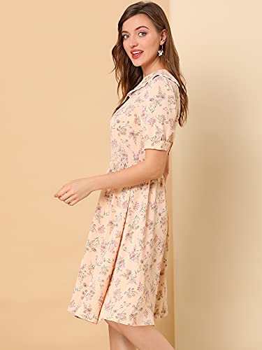 Image of Allegra K Women's Vintage Peter Pan Collar High Waist Flowy Midi Puff Sleeve Floral Dress