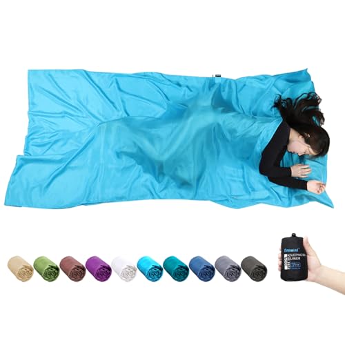 Image of Browint Silk Sleeping Bag Liner, Silk Sleep Sheet, Sack, Extra Wide 87 inchx43 inch, Lightweight Travel and Camping Sheet for Hotel, More Colors for Option, Reinforced Gussets, Pillow Pocket