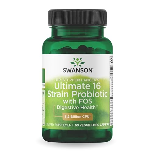 Swanson Dr. Stephen Langer's Formula - Natural Probiotic w/Prebiotic FOS - 16-Strain Supplement Promoting Digestive Support w/ 3.2 Billion CFU per Capsule - (60 Veggie Capsules)