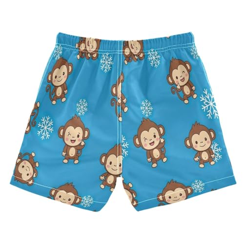 Kids Swim Trunks for Boys, Anti Chafe Swim Trunks Boys 2 T, Cute Cartoon Monkeys Snowflakes Blue2