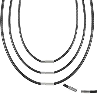 Jadive 3 Pieces Men's Leather Necklace Cord Wax Rope Necklace Jewelry with Stainless Steel Clasp Black Braided Faux Chain Choker with Velvet Bag