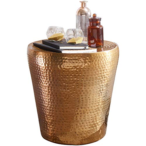 FineBuy Table d'appoint Métal Aluminium 41 x 41 x 41 cm Table Basse Salon Or | Bout de canapé Oriental - Conception martelée - Table en Métal Rond