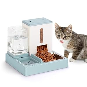 Pet Feeder and Water Dispensers Set, Automatic Cat Food Dispenser, Gravity Automatic for Cats and Small Dogs (Azure Blue)