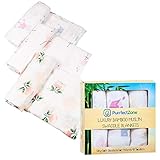 PurrfectZone Silky Soft Large Bamboo Muslin Swaddle Blankets (Girls, Flamingo)