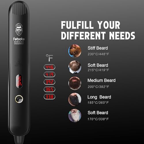 Image of Beard Straightener Brush for Men, Heated Beard Straightening Comb with LCD, 5 Temperature Settings, Anti-scald, Ionic Hair Straightener Beard Kit, Mens Grooming Gifts, Beard Shaper & Travel Bag