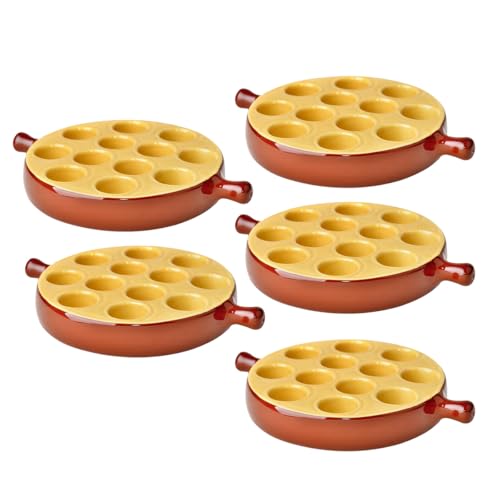 PEGANE Lot de 5 poêlons à escargots 12 Trous en Porcelaine Plat pour escargots avec poignée,Passe au Four et Lave-Vaisselle - 18 x 3,2 cm