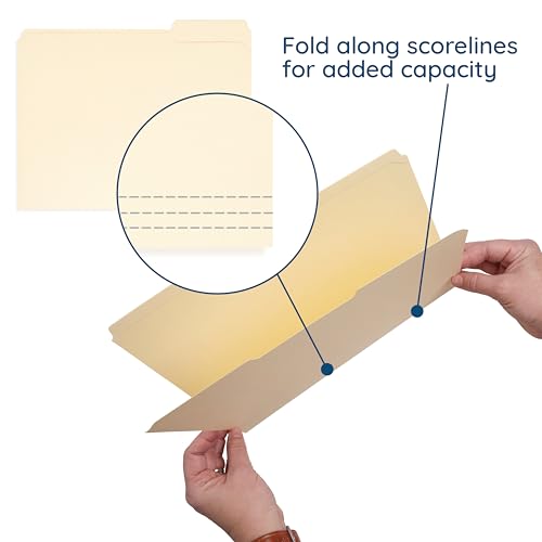 Image of Blue Summit Supplies 100 Heavy Duty Manila File Folders, Letter Size, 14pt | Heavy duty 14pt manila, reinforced 1 /3 cut tabs, for office, home, and classroom document filing