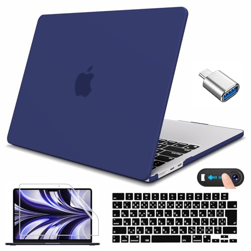 CISSOOK MacBook Air 13インチ M4 M3 M2 ケース ネイビーブルー A2681 A3113 A3240 対応カバー macbook air 13.6 2022-2025 ケース 日本語JIS配列キーボードカバー 付き (5in1)