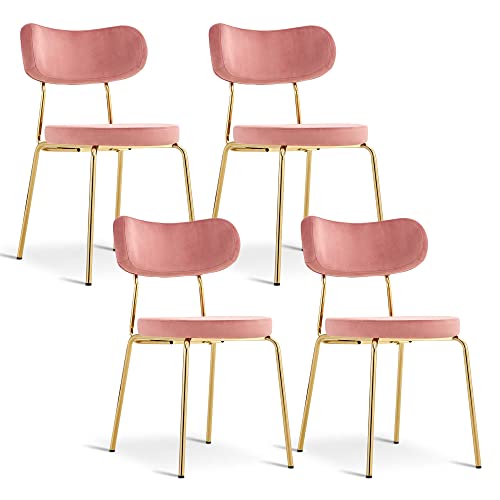 Ivinta Dining Chair Set Of 4, Modern Pink Velvet Chairs With Golden Legs, Mid Century Side Chairs For Dining Room, Living Room, Bedroom, Kitchen, Armless Vanity Accent Chair For Small Space #TOP14