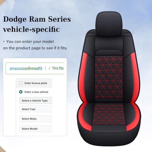 Image of Coverado Seat Covers for Dodge Ram, Waterproof Front Car Seat Covers for Truck Compatible with 2002-2026 Dodge Ram 1500 2500 3500 Crew Double Mega Quad Cab(Red)