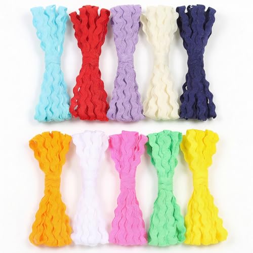 50 Yards 5mm Rick Rack Trim for Sewing RIC Rac Ribbon Wave Ribbon RIC Rac Trim for Sewing Doll Clothes DIY Craft Supplies Gift Wrapping Home Wedding Party Decoration 10 Colors