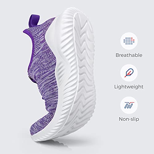 Image of Flysocks Slip On Sneakers for Women-Non Slip Gym Sports Shoes Lightweight Comfortable Walking Tennis Shoes, B- Purple Grey Mix, 8