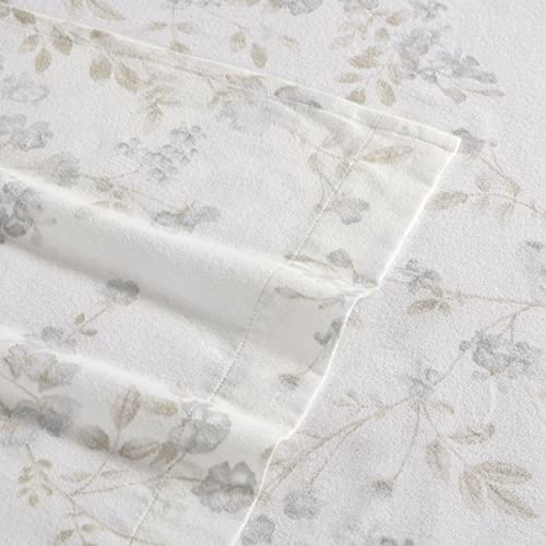 Image of Laura Ashley - Flannel Sheets Full Size, Anti-Pilling & Wrinkle Resistant Cotton, Touchably Soft for All-Season Comfort - Bed Sheets with Matching Pillowcases & Fitted Sheet (Fawna Grey)