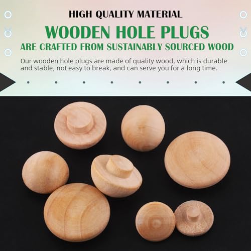 Image of Keadic 140Pcs 4 Sizes Wooden Hole Plugs Assortment Set, 3 /16 inch 5 /16 inch 3 /8 inch 1 /2 inch Wood Button Plugs Vivid Style Hardwood Hole Plugs Screw Holes Cover for Table Wooden Chair Cabinet Furniture