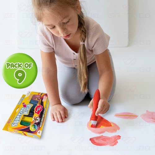 Image of Wembley Squeeze Brush Paint Set for Kids | 9 Assorted Colors | Washable, Non-Toxic Painting Kit for Kids | Quick Dry Solid and Water Color Brush Set for Kids | Art & Craft Set for Boys & Girls