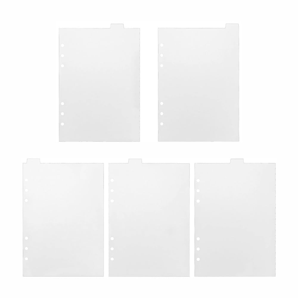 5PCS A5 Page Dividers for 6-Ring Binder, Plastic Index Sheet Insertable Notebook Planner Tabs, Loose-Leaf Binder Accessory (White)